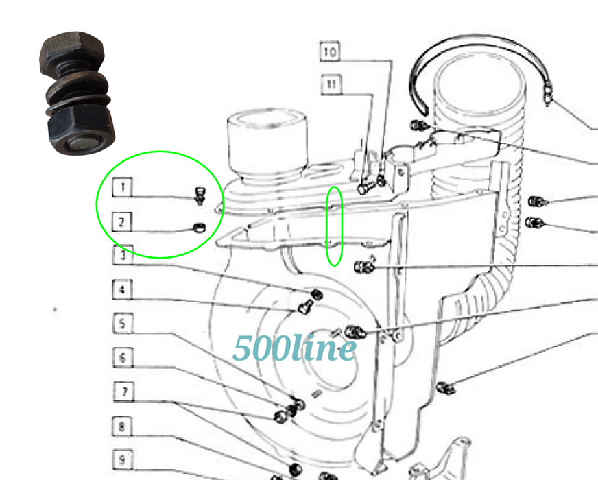 Kit bullone completo fissaggio carter convogliatore aria motore Fiat 500 126