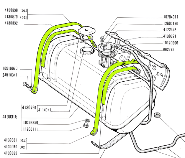 High quality fuel tank fixing bands kit for Fiat 500 FLR Giardiniera