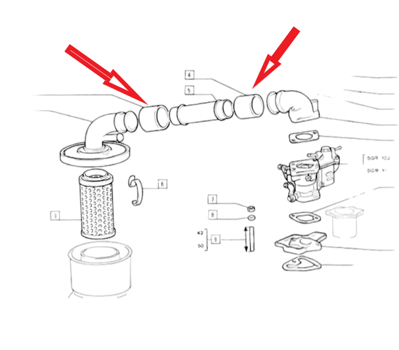 Air filter hose to the vintage Fiat 500 R 126 carburettor