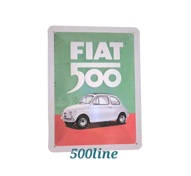 Metal sign plate FIAT 500 with tricolour ITALY