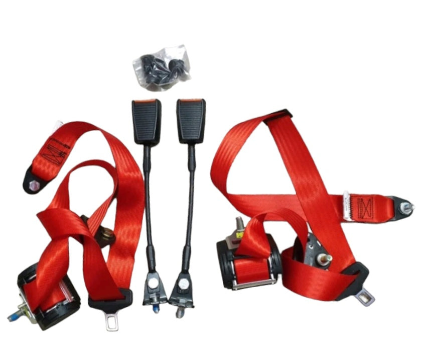 Red seat belts with retractor adaptable to Fiat 500 NDFLR Giard