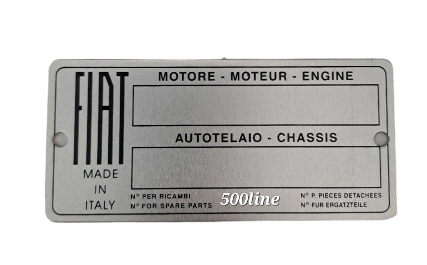 High quality vintage Fiat 500 N aluminum identification plate