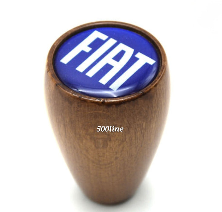 Wooden gear lever knob with vintage Fiat 500 logo