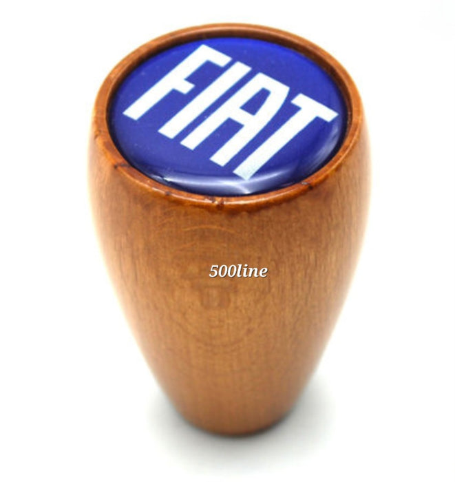 Wooden gear lever knob with vintage Fiat 500 logo