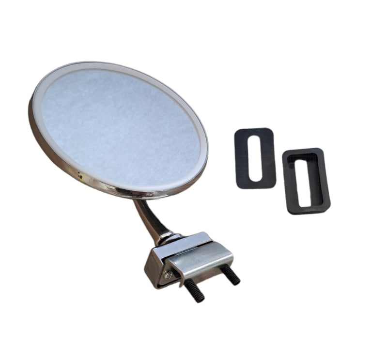 Round Chrome Flat Clamp Mirror Fiat 500 Vintage Long Arm