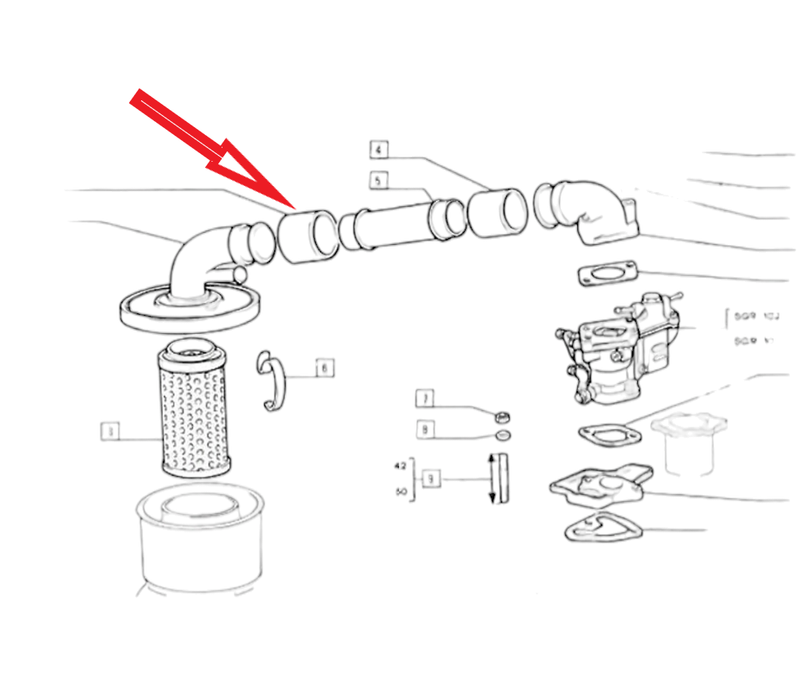 Air filter hose to vintage Fiat 500 DFL carburettor